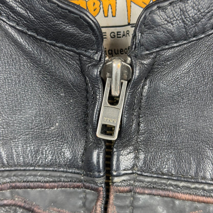 Open Road Skull Wrap Around Pattern Genuine Leather Biker Jacket