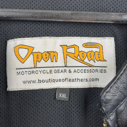 Open Road Skull Wrap Around Pattern Genuine Leather Biker Jacket