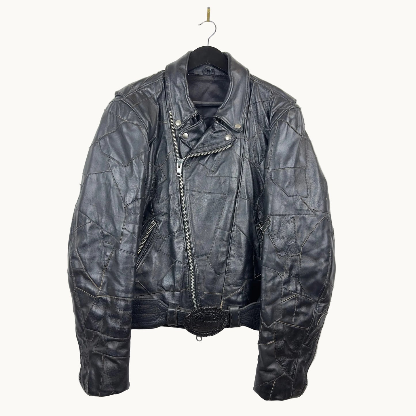 Vintage Eagle Suede Patchwork Genuine Leather Biker Jacket
