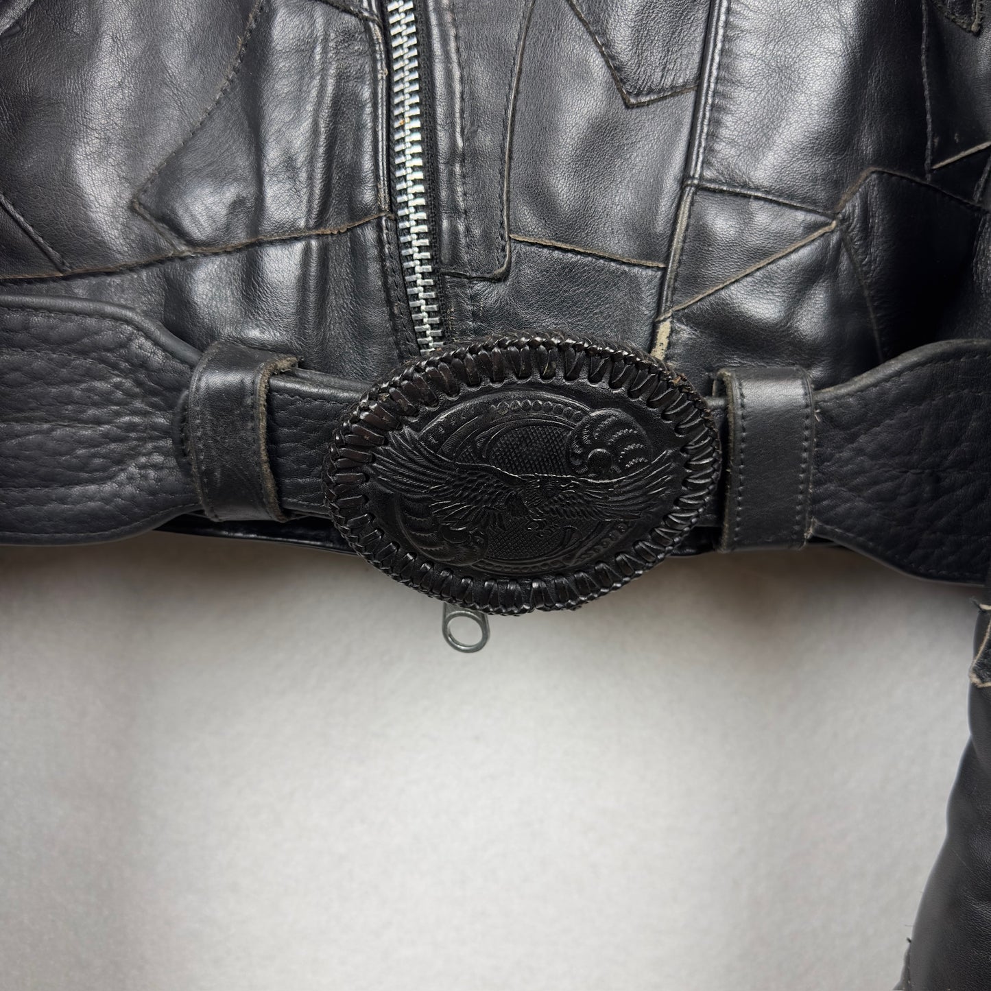 Vintage Eagle Suede Patchwork Genuine Leather Biker Jacket