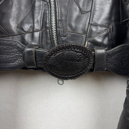 Vintage Eagle Suede Patchwork Genuine Leather Biker Jacket