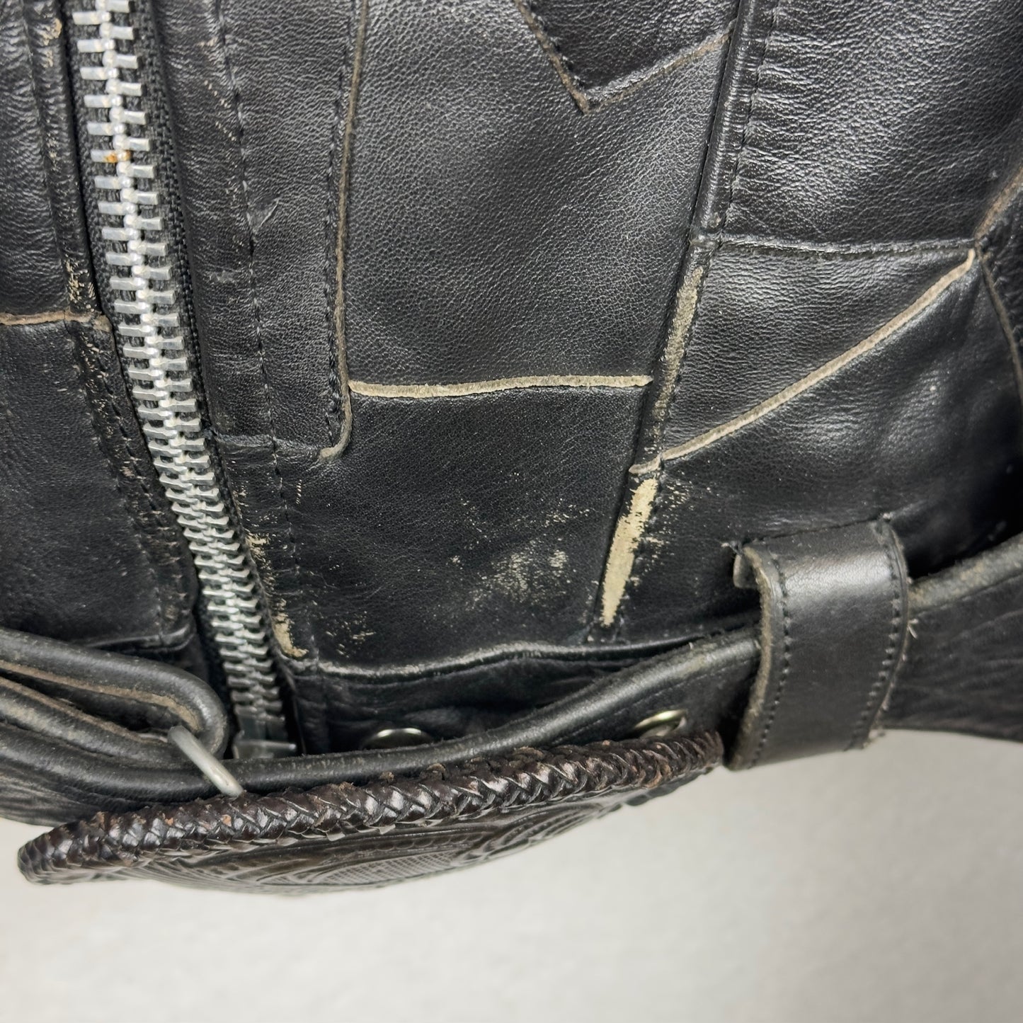 Vintage Eagle Suede Patchwork Genuine Leather Biker Jacket