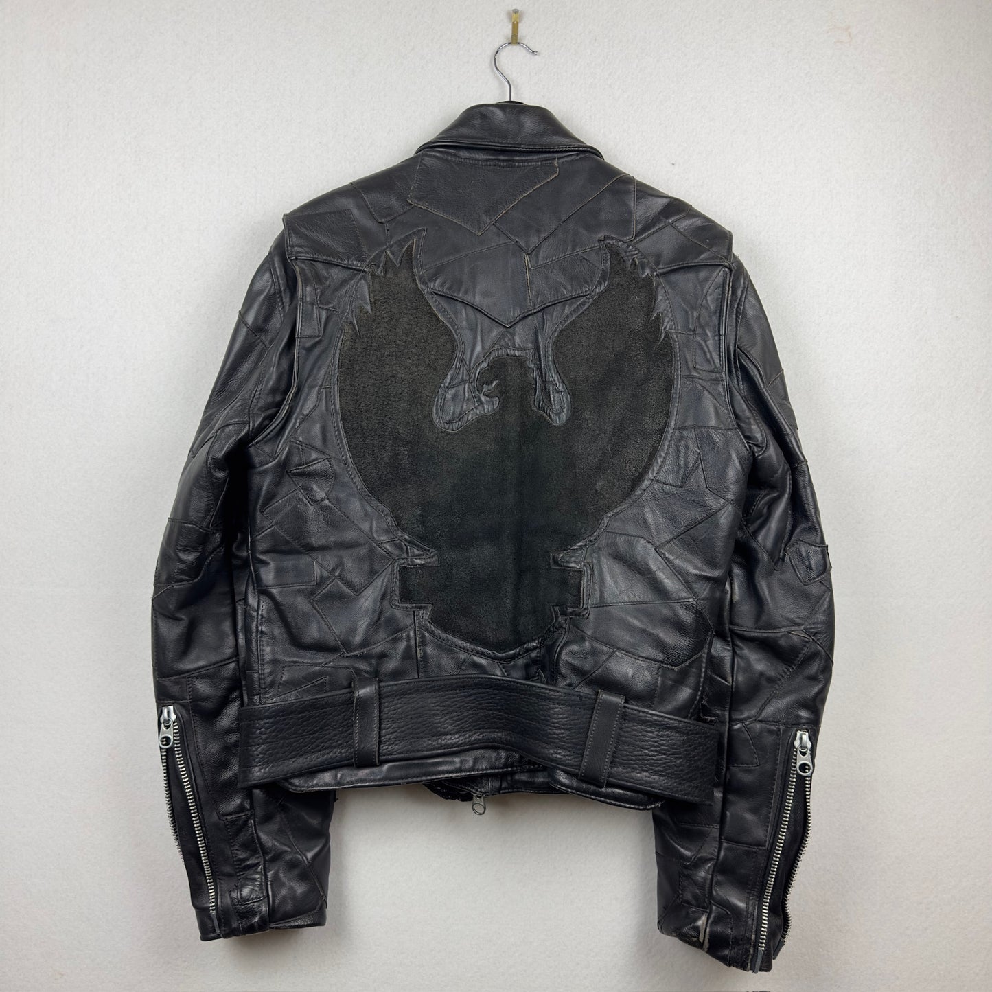 Vintage Eagle Suede Patchwork Genuine Leather Biker Jacket