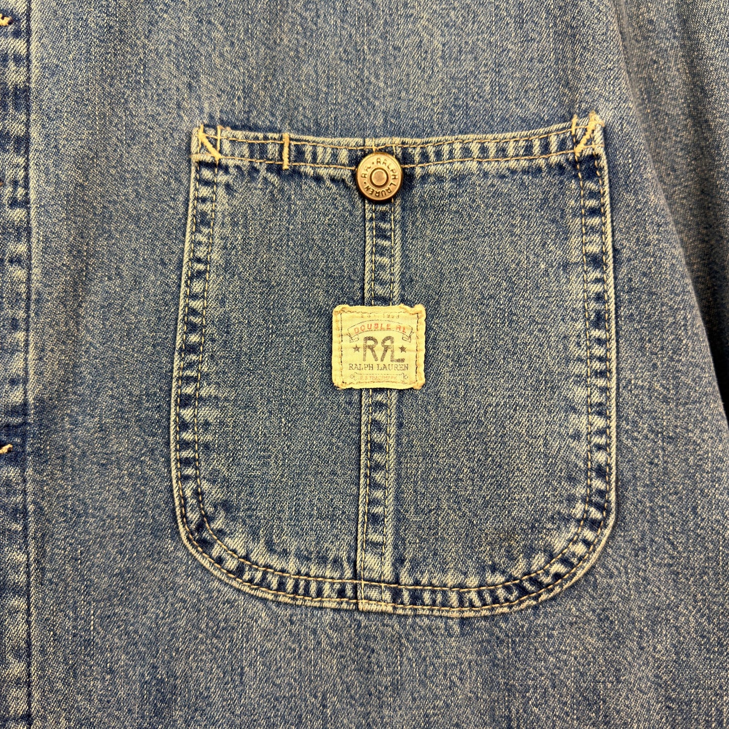 Vintage Double RRL Ralph Lauren Chore/Barn Style Long Denim Plaid Lined Jacket