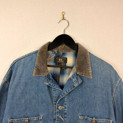 Vintage Double RRL Ralph Lauren Chore/Barn Style Long Denim Plaid Lined Jacket