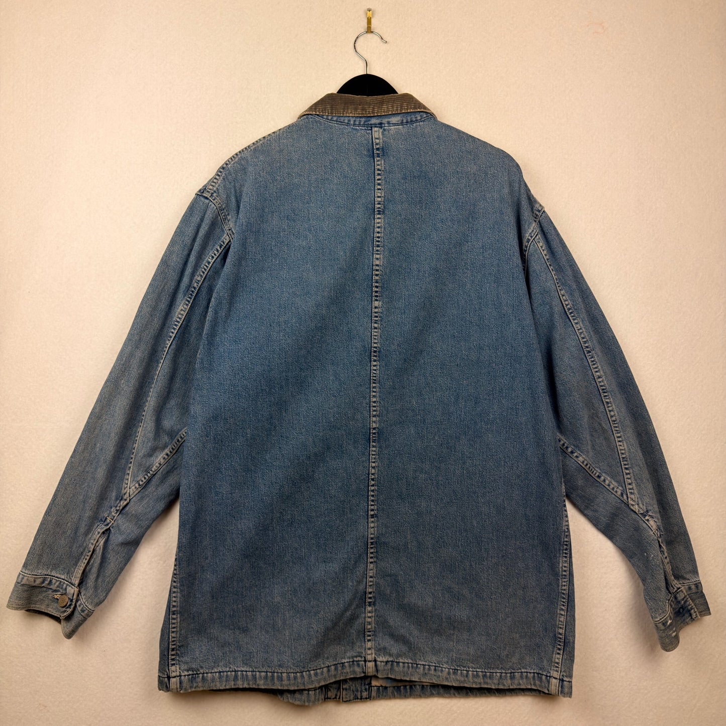 Vintage Double RRL Ralph Lauren Chore/Barn Style Long Denim Plaid Lined Jacket