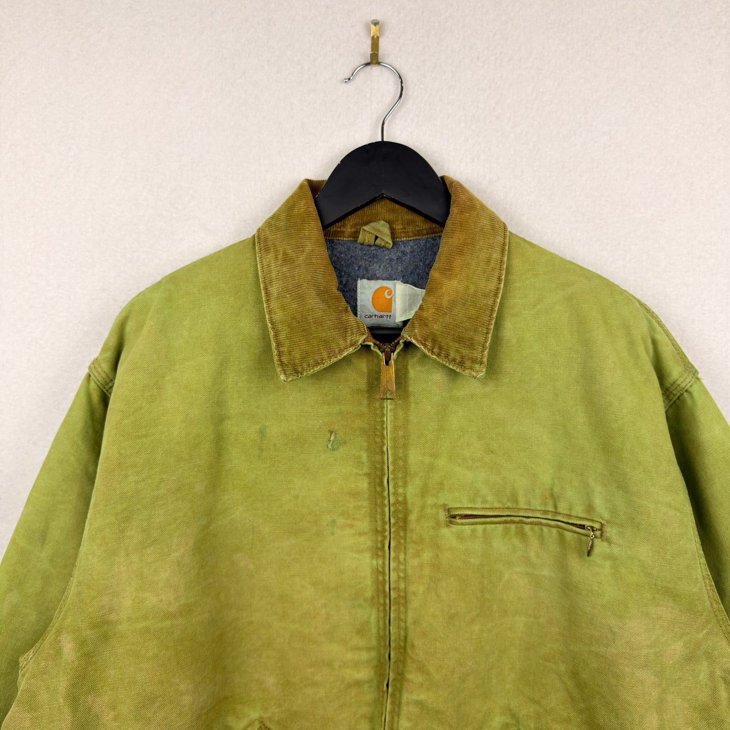 Vintage 80's Carhartt Detroit Dyed Green Distressed Jacket