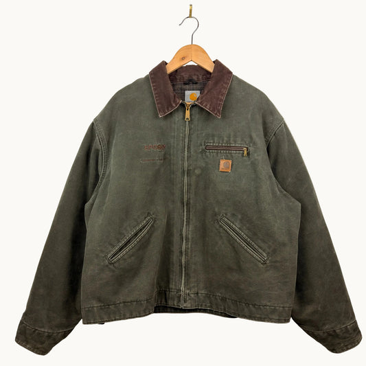 Vintage Carhartt Detroit J97 Moss Epcor Embroidered Blanket Lined Jacket