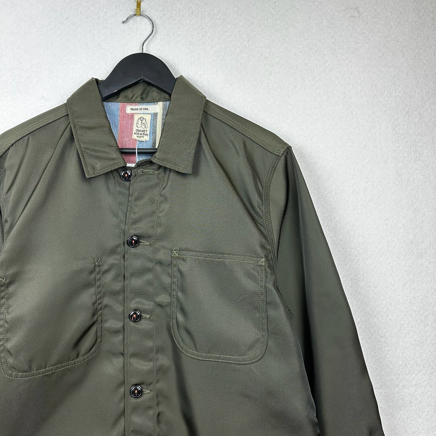 Hiroshi Kato Satin Green Chore/Barn Style Long Jacket