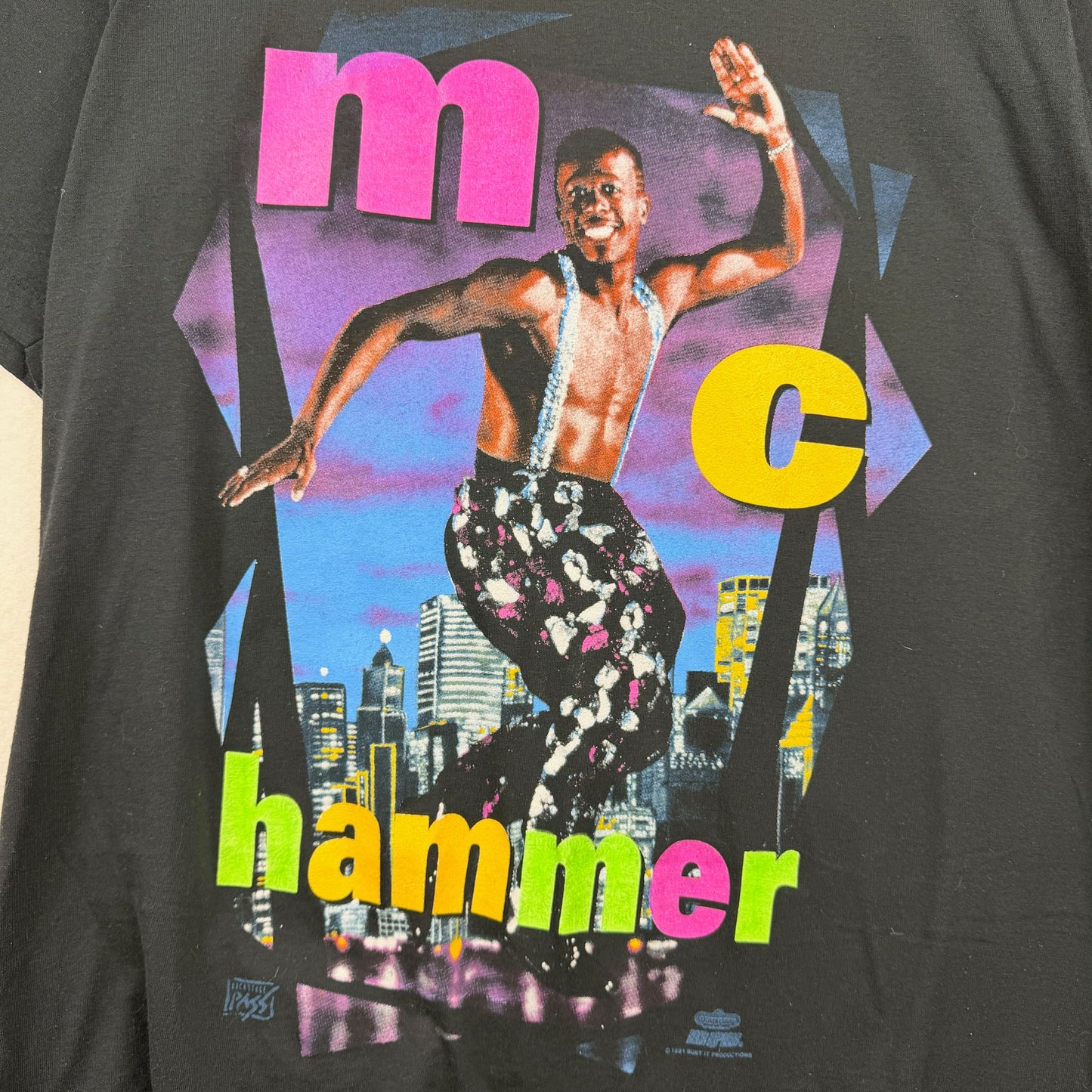 Vintage 91' Screen Stars MC Hammer Mega Print Black Graphic Tee