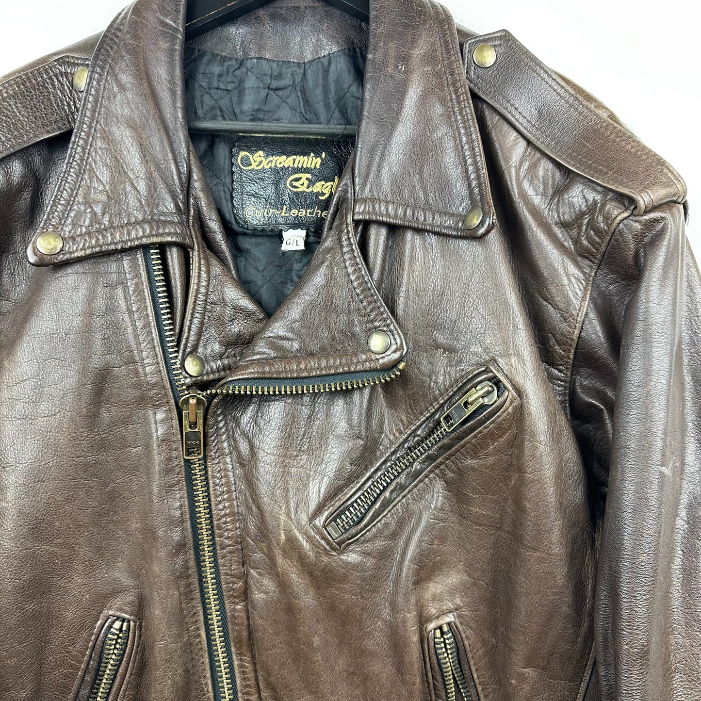 Screamin Eagle Brown Genuine Leather Biker Jacket