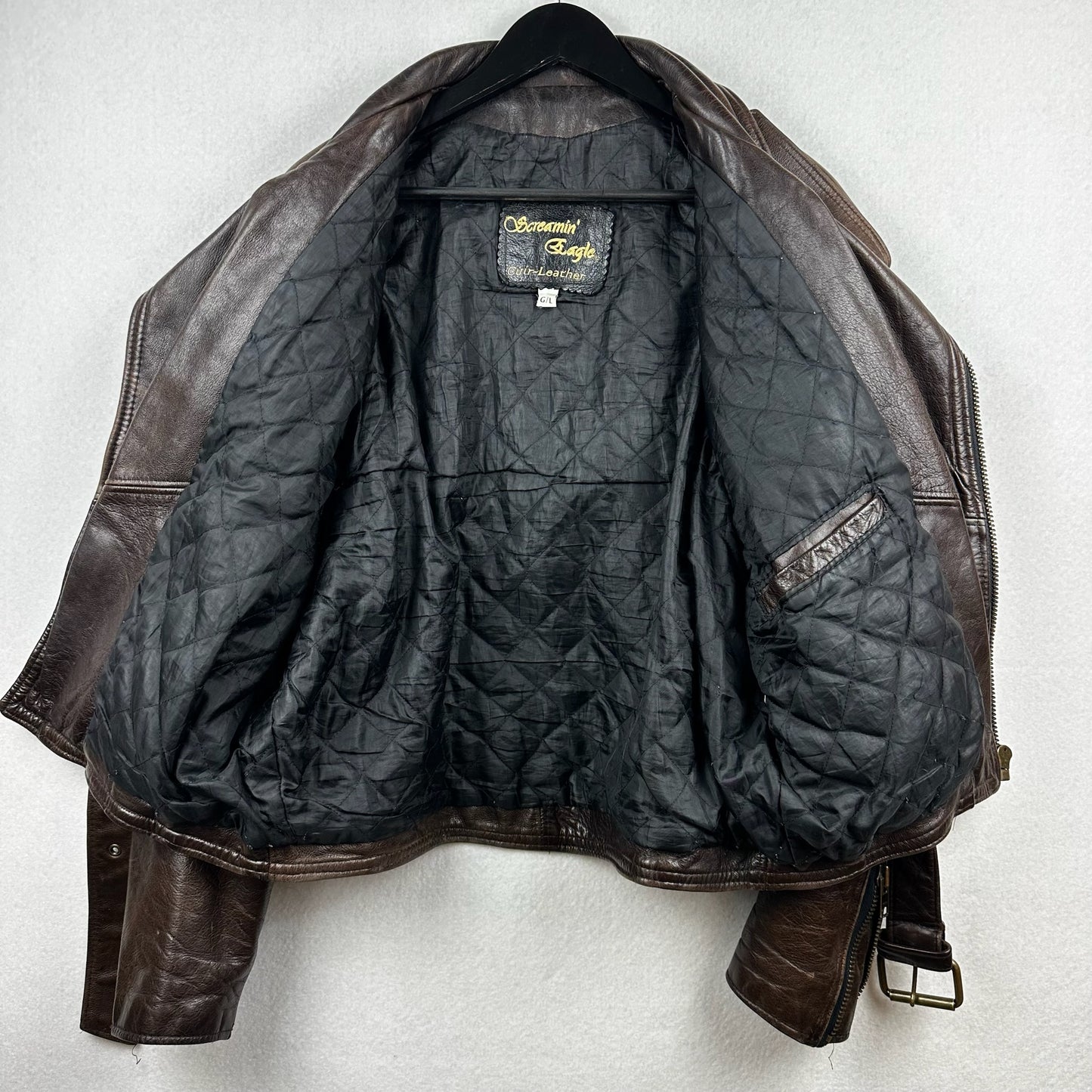 Screamin Eagle Brown Genuine Leather Biker Jacket