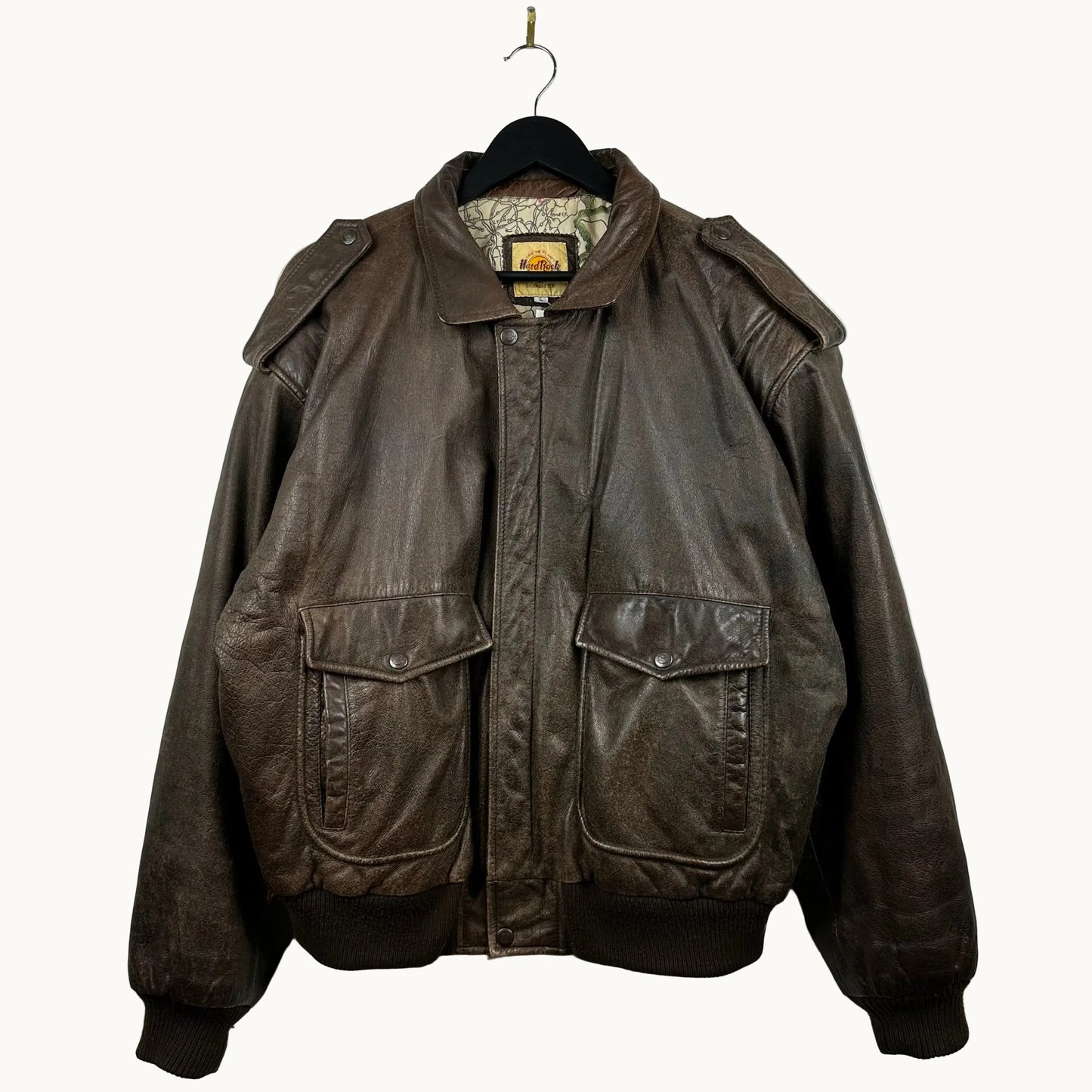 Vintage Hard Rock Cafe Avirex Ankara Brown Full Zip A Genuine Leather Jacket