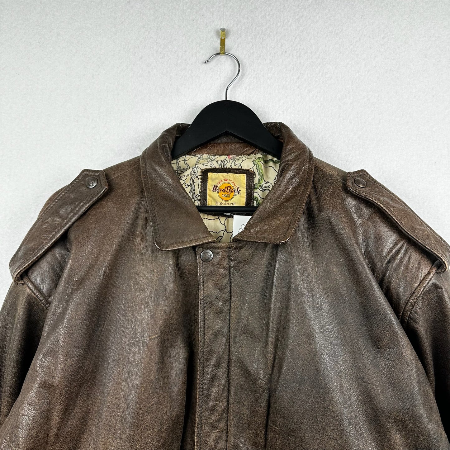 Vintage Hard Rock Cafe Avirex Ankara Brown Full Zip A Genuine Leather Jacket