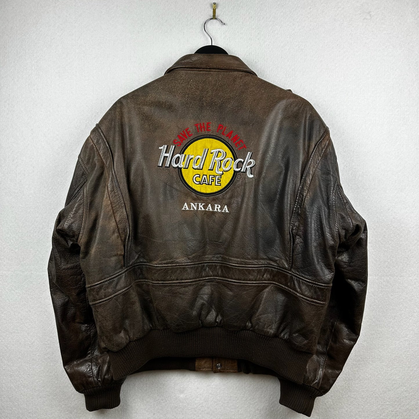 Vintage Hard Rock Cafe Avirex Ankara Brown Full Zip A Genuine Leather Jacket