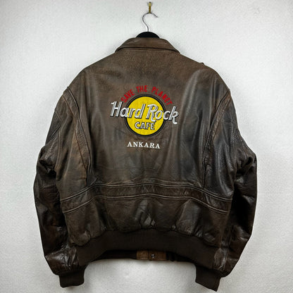 Vintage Hard Rock Cafe Avirex Ankara Brown Full Zip A Genuine Leather Jacket