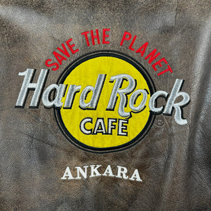 Vintage Hard Rock Cafe Avirex Ankara Brown Full Zip A Genuine Leather Jacket