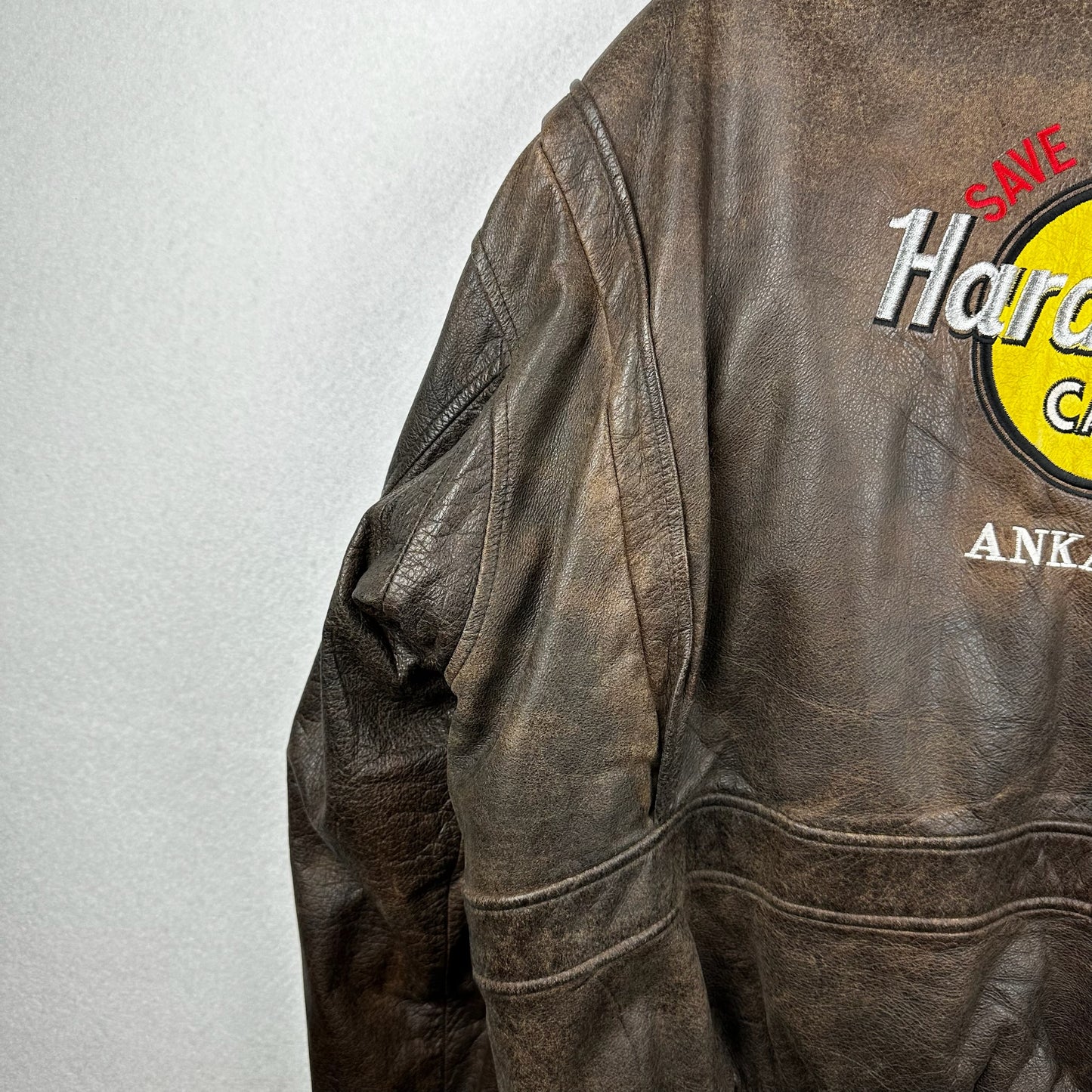 Vintage Hard Rock Cafe Avirex Ankara Brown Full Zip A Genuine Leather Jacket