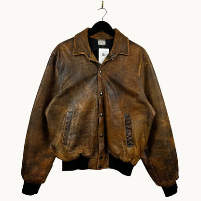 Vintage Brockum Brown Button Down Blank Genuine Leather Jacket