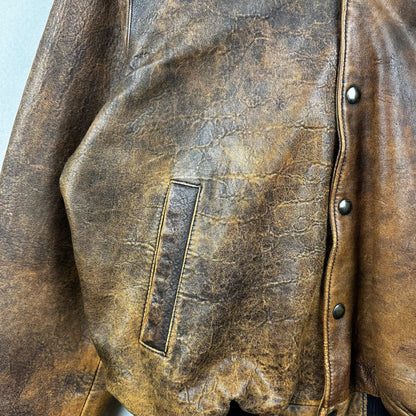 Vintage Brockum Brown Button Down Blank Genuine Leather Jacket