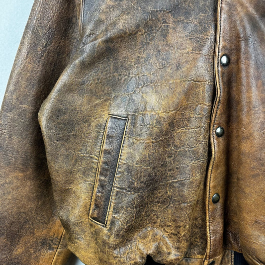 Vintage Brockum Brown Button Down Blank Genuine Leather Jacket