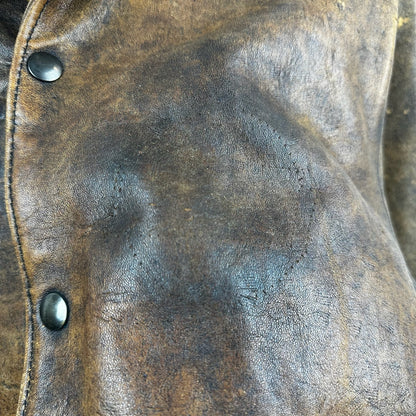 Vintage Brockum Brown Button Down Blank Genuine Leather Jacket