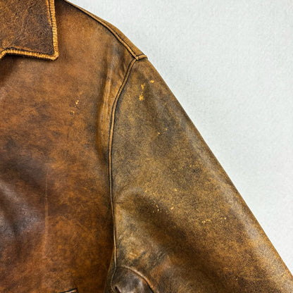 Vintage Brockum Brown Button Down Blank Genuine Leather Jacket