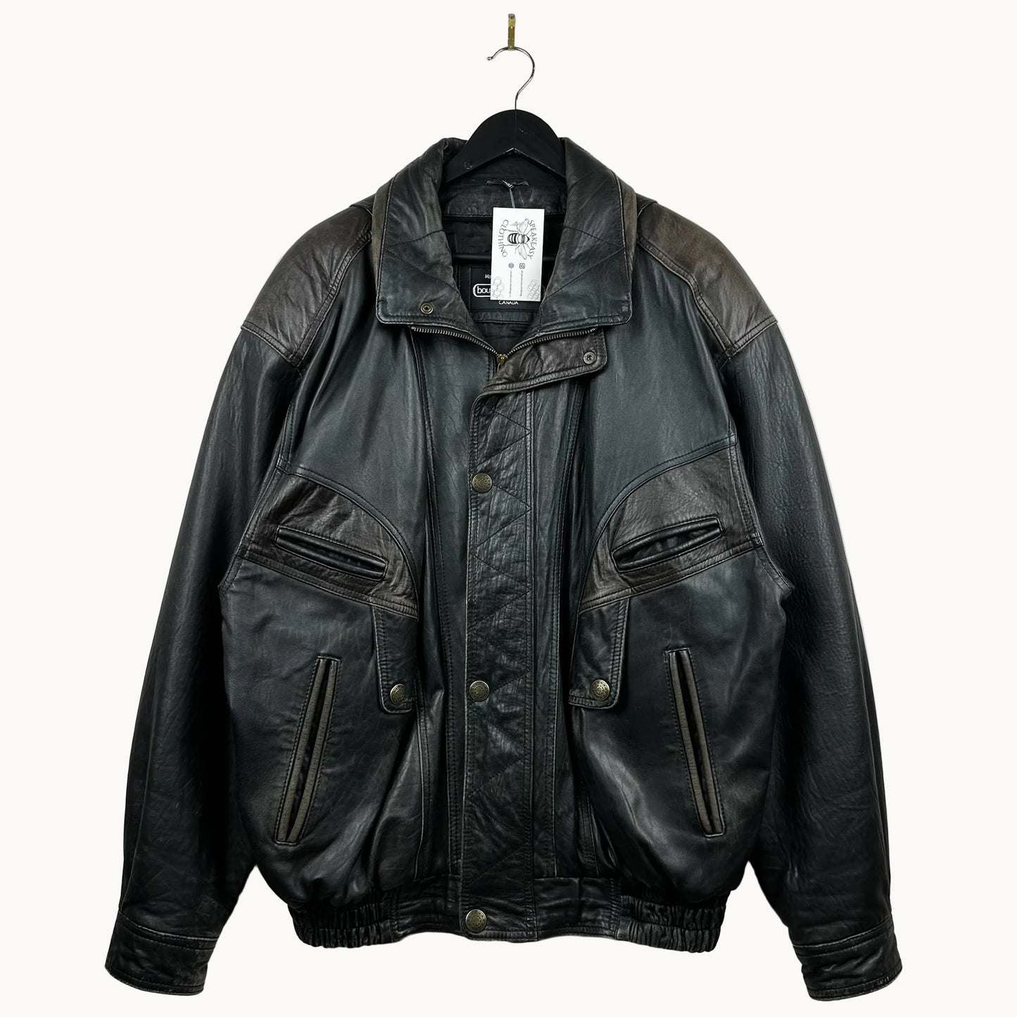 Vintage Boutique of Leather Black w/ Brown Accent Genuine Leather Full Zip Jacket
