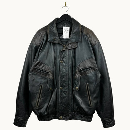 Vintage Boutique of Leather Black w/ Brown Accent Genuine Leather Full Zip Jacket