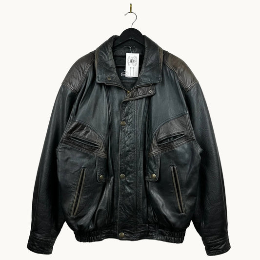 Vintage Boutique of Leather Black w/ Brown Accent Genuine Leather Full Zip Jacket