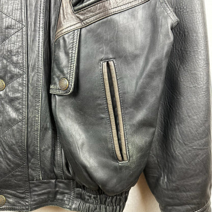 Vintage Boutique of Leather Black w/ Brown Accent Genuine Leather Full Zip Jacket
