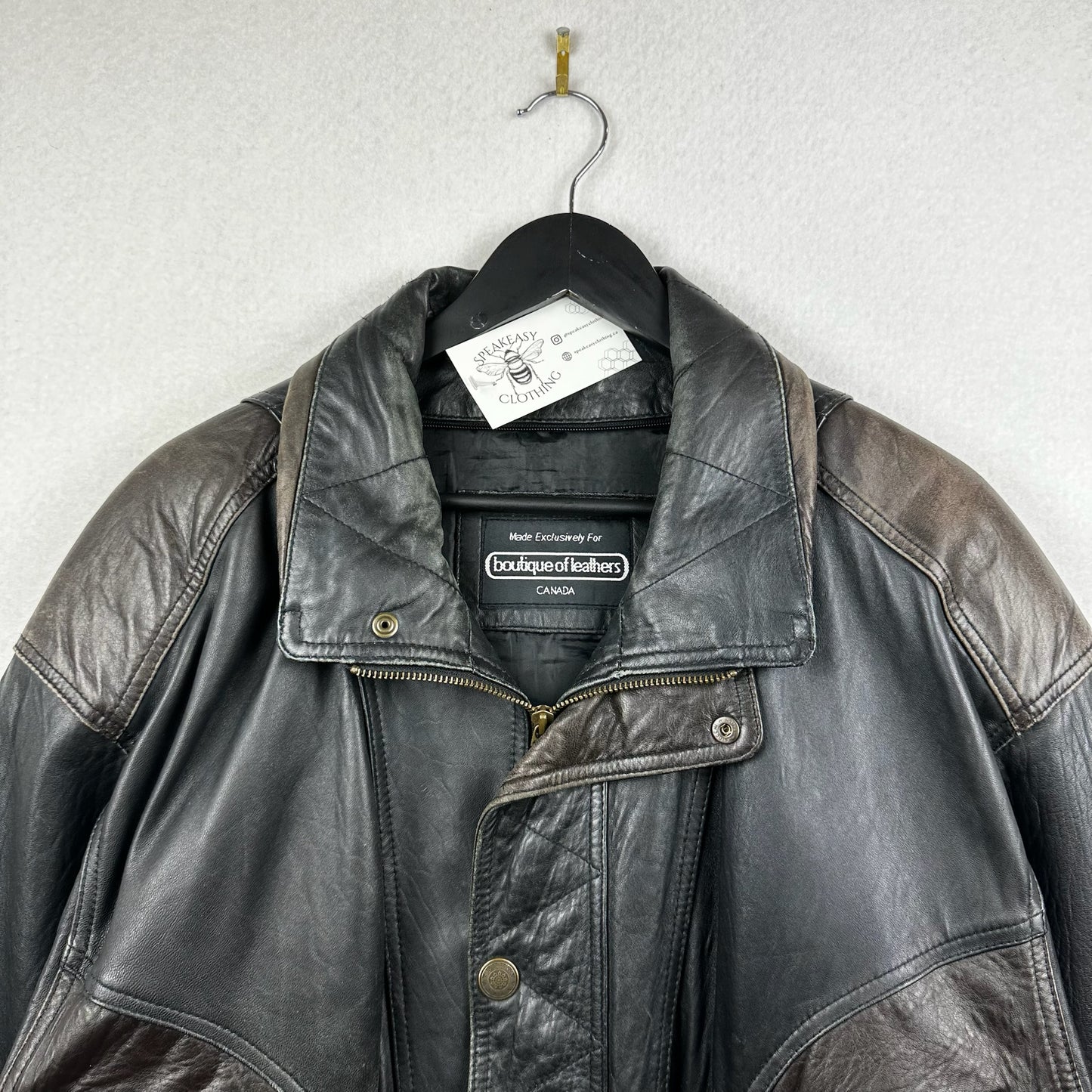 Vintage Boutique of Leather Black w/ Brown Accent Genuine Leather Full Zip Jacket