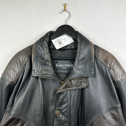 Vintage Boutique of Leather Black w/ Brown Accent Genuine Leather Full Zip Jacket