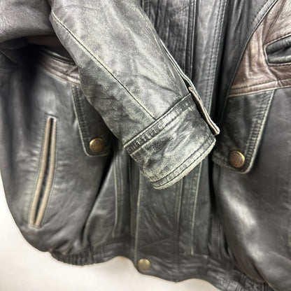 Vintage Boutique of Leather Black w/ Brown Accent Genuine Leather Full Zip Jacket