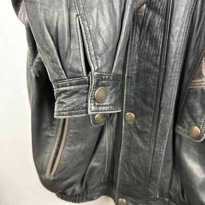 Vintage Boutique of Leather Black w/ Brown Accent Genuine Leather Full Zip Jacket