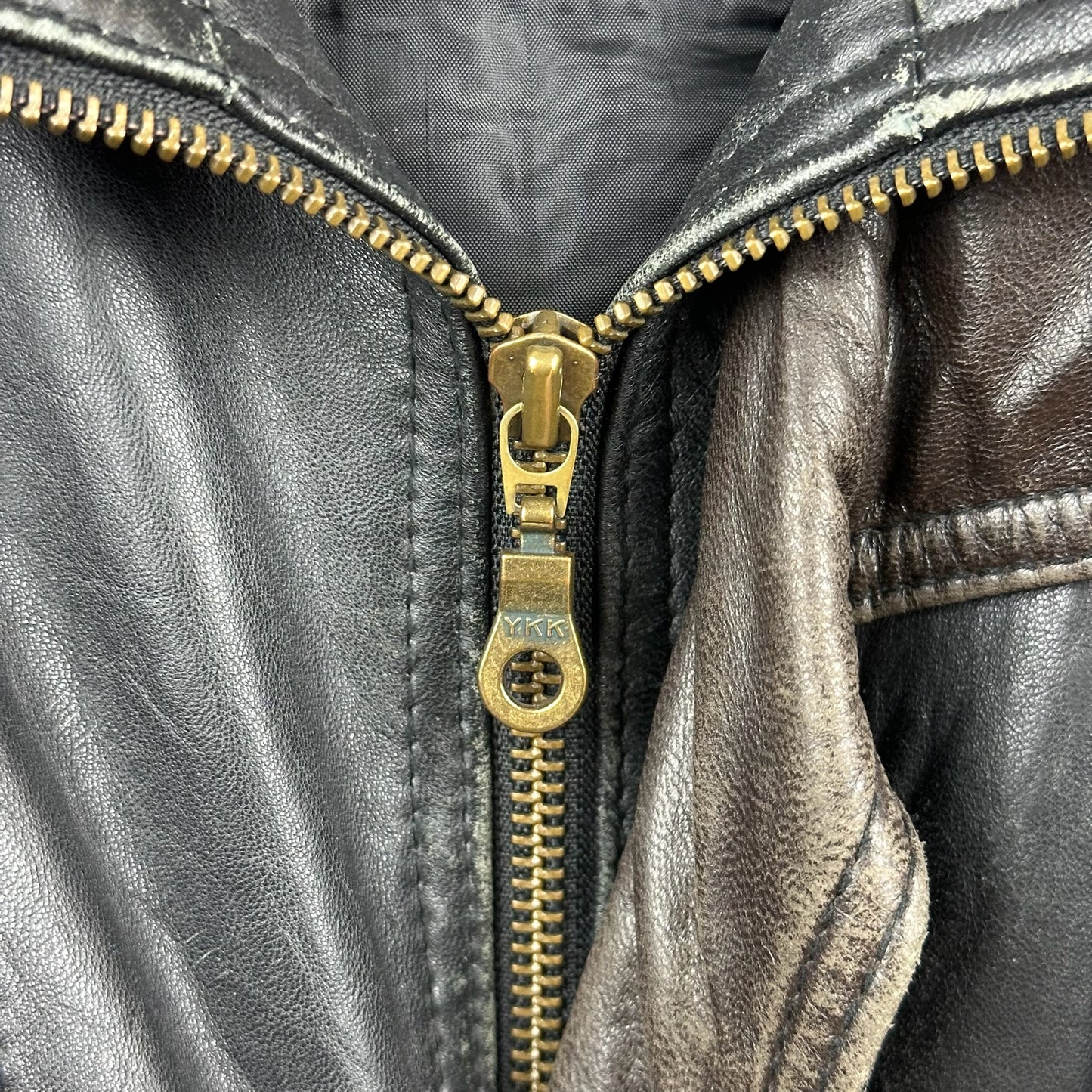 Vintage Boutique of Leather Black w/ Brown Accent Genuine Leather Full Zip Jacket