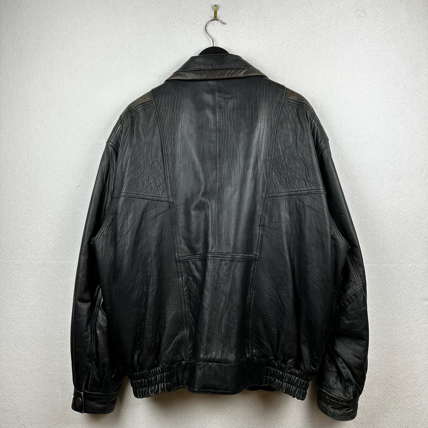 Vintage Boutique of Leather Black w/ Brown Accent Genuine Leather Full Zip Jacket