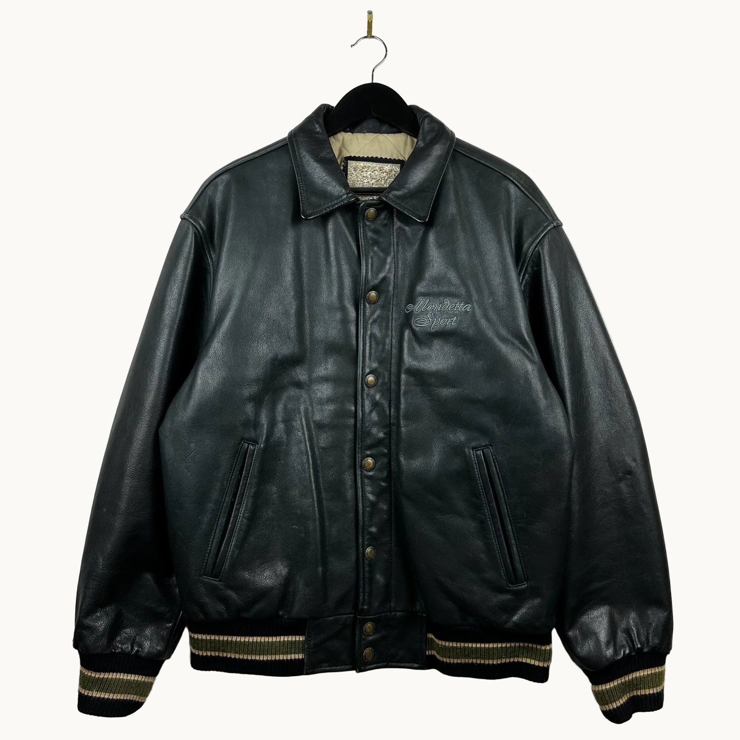 Vintage Mondetta Sports Embroidery Black Full Zip Leather Jacket