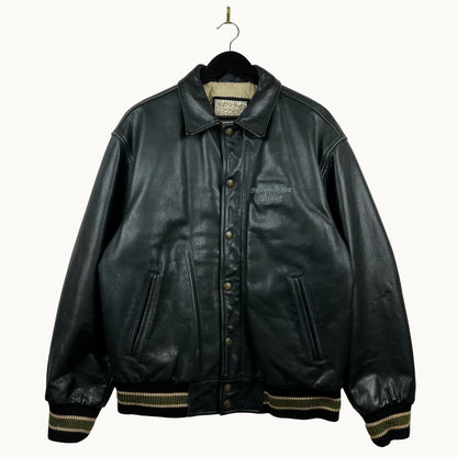 Vintage Mondetta Sports Embroidery Black Full Zip Leather Jacket