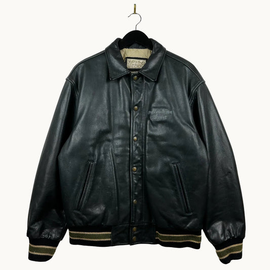 Vintage Mondetta Sports Embroidery Black Full Zip Leather Jacket