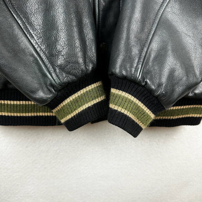 Vintage Mondetta Sports Embroidery Black Full Zip Leather Jacket