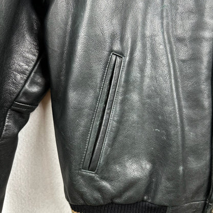 Vintage Mondetta Sports Embroidery Black Full Zip Leather Jacket
