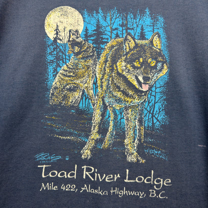 Vintage Premiere Toad River Lodge Wolf Navy Pullover Crewneck