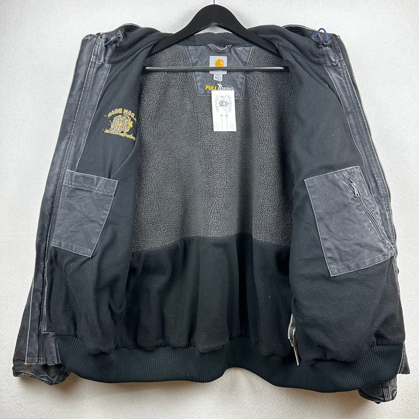 Carhartt Full Swing Golden Bear Embroidery Black Fleece Lined Hooded Jacket