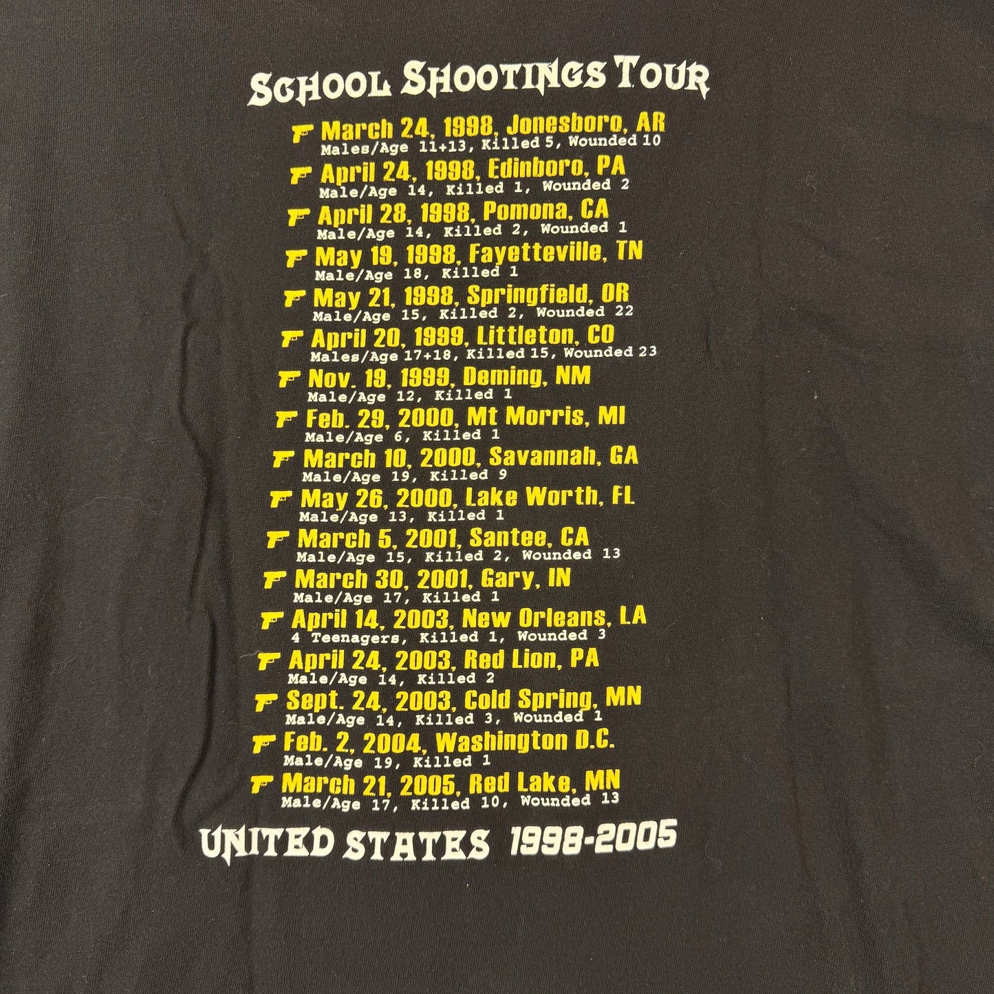 T-Shirt Hell School Shootings Tour 1998-2005 Graphic Tee