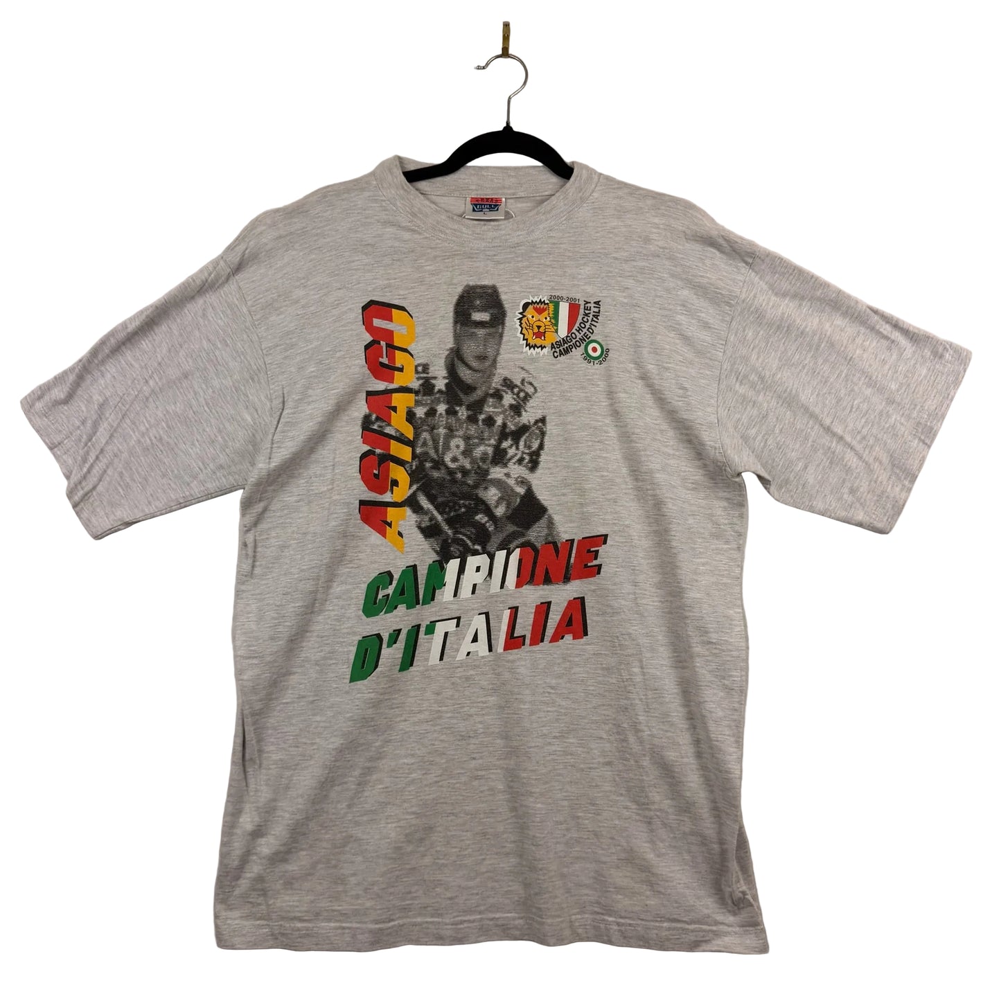 Vintage Texas Bull Asiago Hockey Italia Champion Grey Graphic Tee