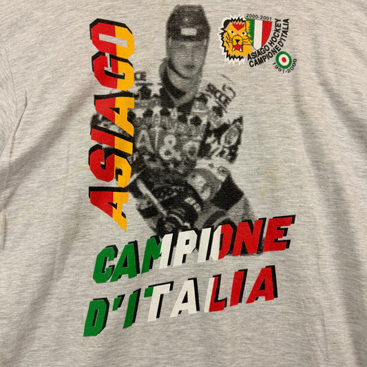 Vintage Texas Bull Asiago Hockey Italia Champion Grey Graphic Tee