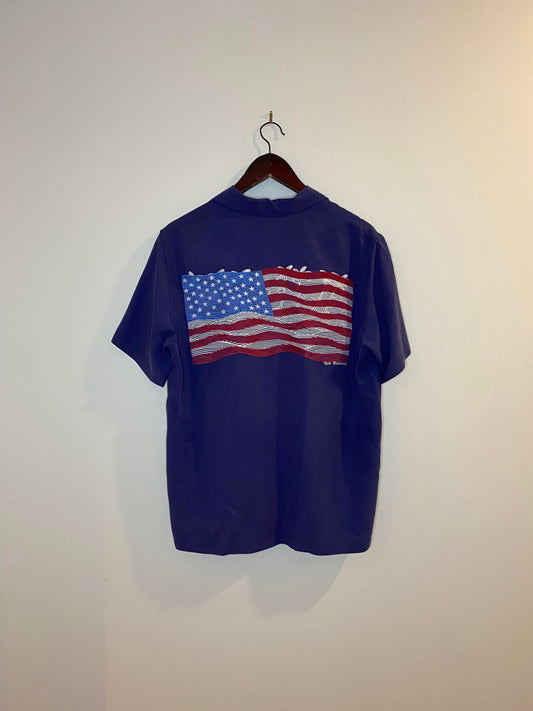 Tori Richards x USA Flag Navy Blue Short Sleeve Button-Up - S