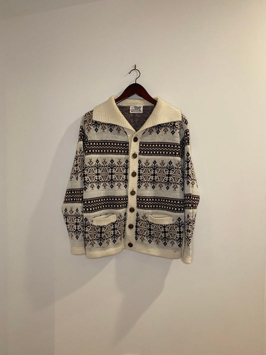 VTG x White Ram x Patterned Wool Knit Button Up Sweater - M